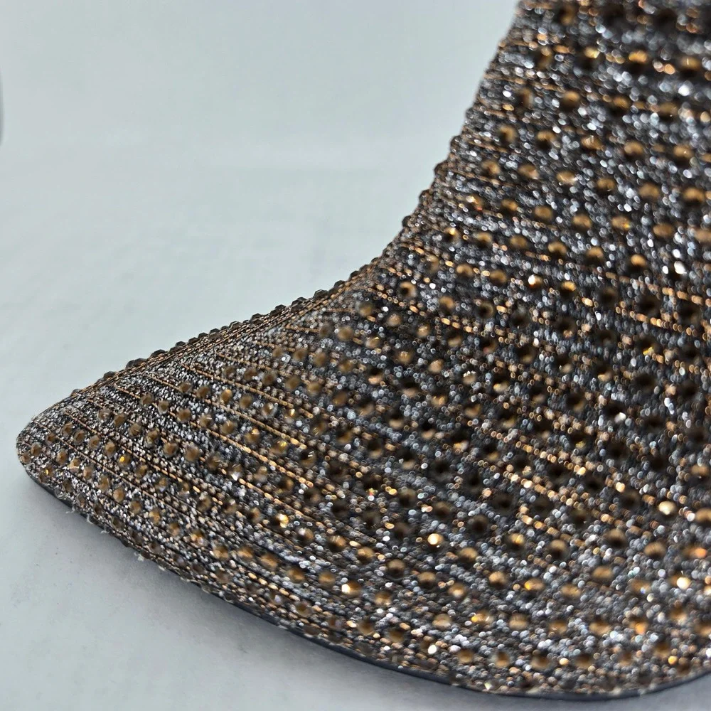 Michael Kors Women Bronze Crystal Embellished Pointed Toe Ankle Boots Size 7M